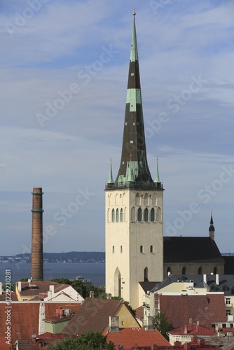 St. Olaf's Church, Oleviste Kirik, seen from the viewpoint Kohtuotsa in the Upper Town, Tallinn, Estonia, Europe photo