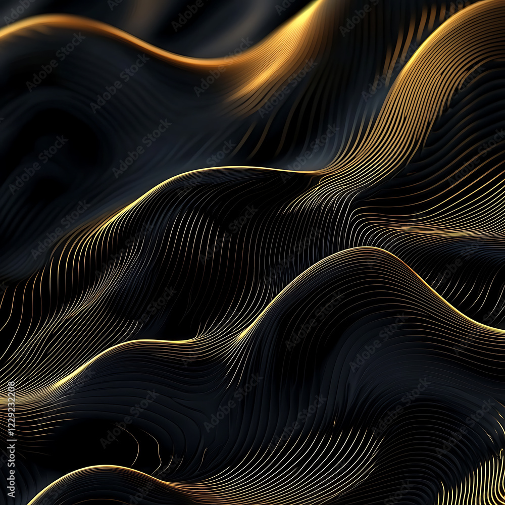 Luxury dark background with golden wave patterns, high contrast, elegant design, ideal for product photography and branding, 8K resolution Luxury dark background with golden wave patterns, high contrast, elegant design, ideal for product photography and branding, 8K resolution