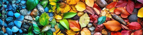 A detailed view of variously hued autumn leaves photo