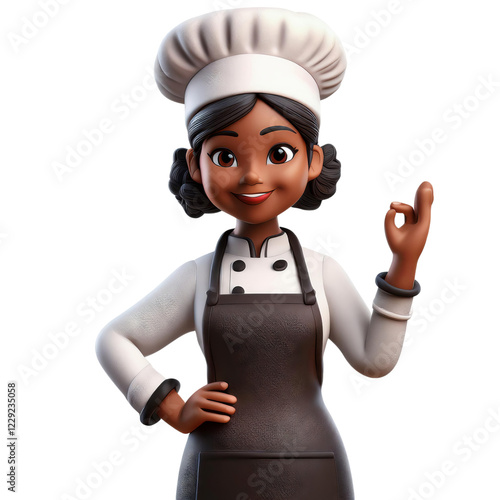 Joyful female chef with a friendly gesture and professional attire, Isolated on transparent background