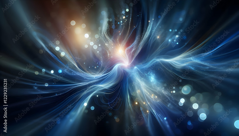 Fototapeta premium Background Technology A dreamy, ethereal abstract background featuring flowing blue light streaks from the center, with bo1