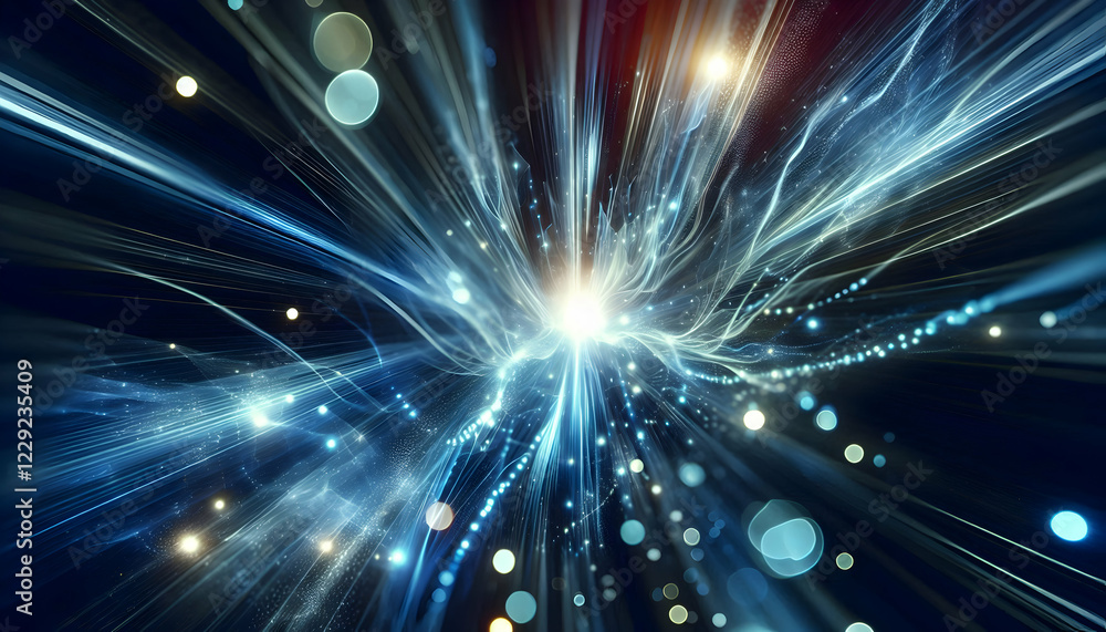 Fototapeta premium Background Technology A dynamic abstract background with blue light streaks emanating from the center, combined with bokeh3