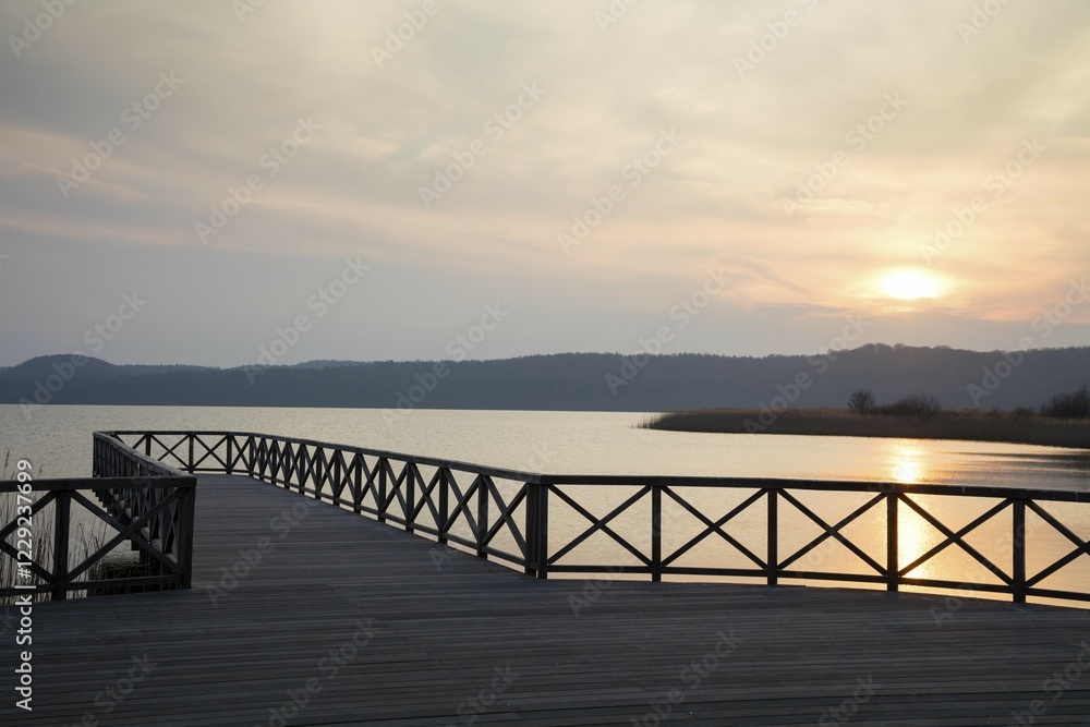 Fototapeta premium Evening atmosphere at Lake Schmachter See, Baltic seaside resort Binz, Rügen Island, Mecklenburg-Western Pomerania, Germany, Europe