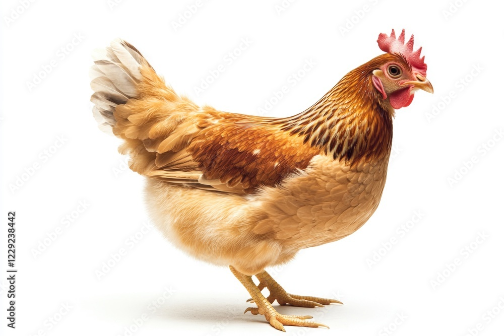 Fototapeta premium A chicken with a distinctive red comb on its head