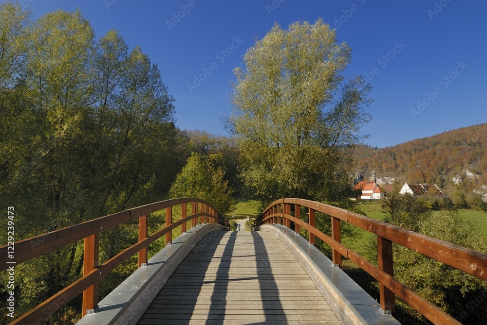 Fototapeta premium A footbridge over the danube river - Baden-Wuerttemberg, Germany, Europe., Europe