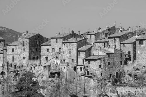 Old houses, black and white, Pitigliano, Tuscany, Italy, Europe