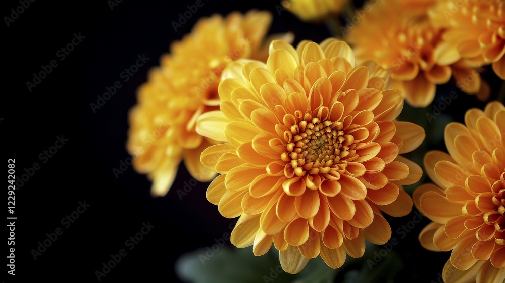 Yellow chrysanthemums in focus, set against a dark background, AI generated Yellow chrysanthemums in focus, set against a dark background, AI generated