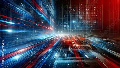 Background Technology A tech-driven environment with blue and red diagonal lines slicing through the top, while the bottom1