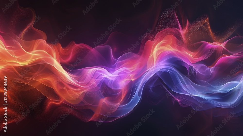 Neon abstract image with pink, blue, and orange flowing light trails on a dark background, AI generated Neon abstract image with pink, blue, and orange flowing light trails on a dark background, AI generated