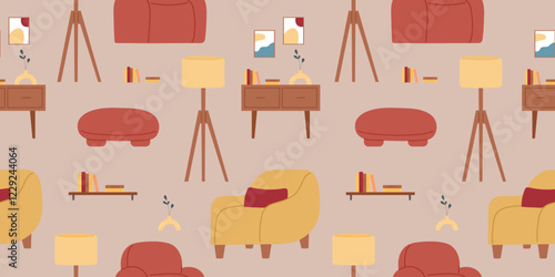 Cute seamless pattern with furniture