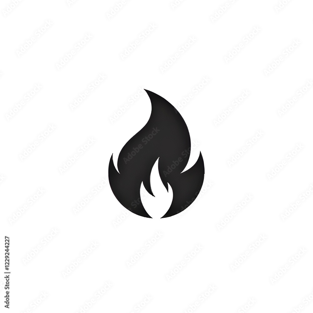 Stylized Black and White Fiery Flame Icon Depicting Combustion Heat and Intensity Stylized Black and White Fiery Flame Icon Depicting Combustion Heat and Intensity