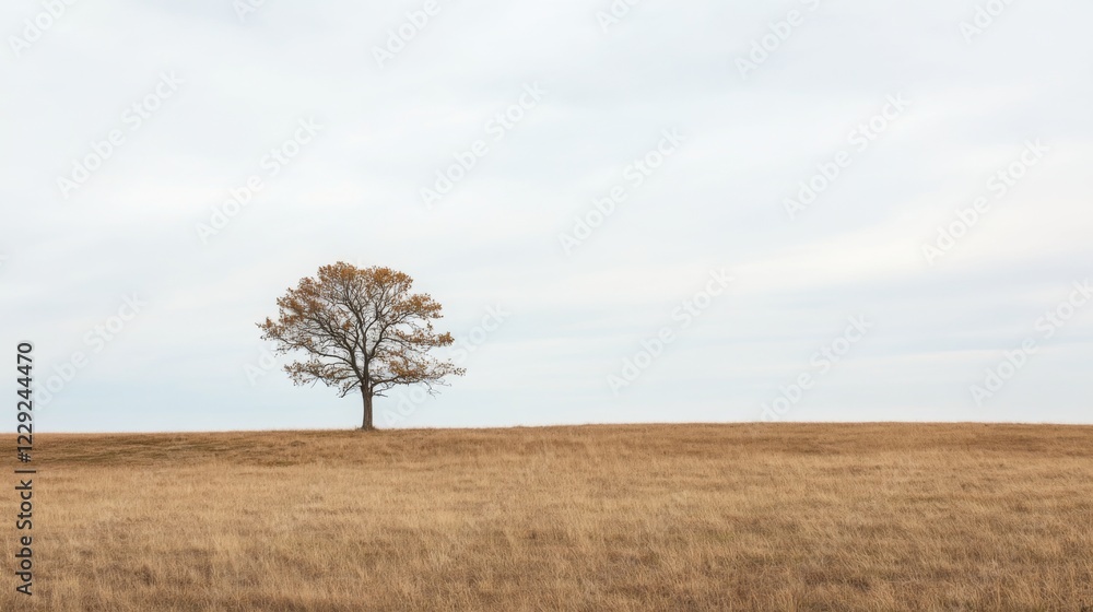 Lone tree on autumnal field under a pale sky. Lone tree on autumnal field under a pale sky.