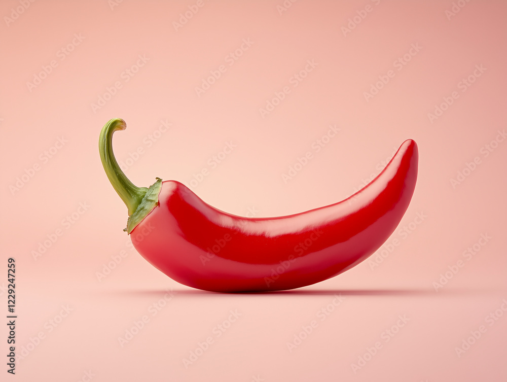 Minimalistic close-up of a horizontal red chili pepper, focusing on smooth texture and vibrant red hues. Minimalistic close-up of a horizontal red chili pepper, focusing on smooth texture and vibrant red hues.