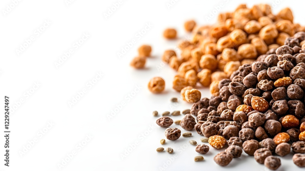 Cereals Crunchy Grain, Minimalist Layout of Cereal Grains on Clean White Background for Modern Food Branding Cereals Crunchy Grain, Minimalist Layout of Cereal Grains on Clean White Background for Modern Food Branding