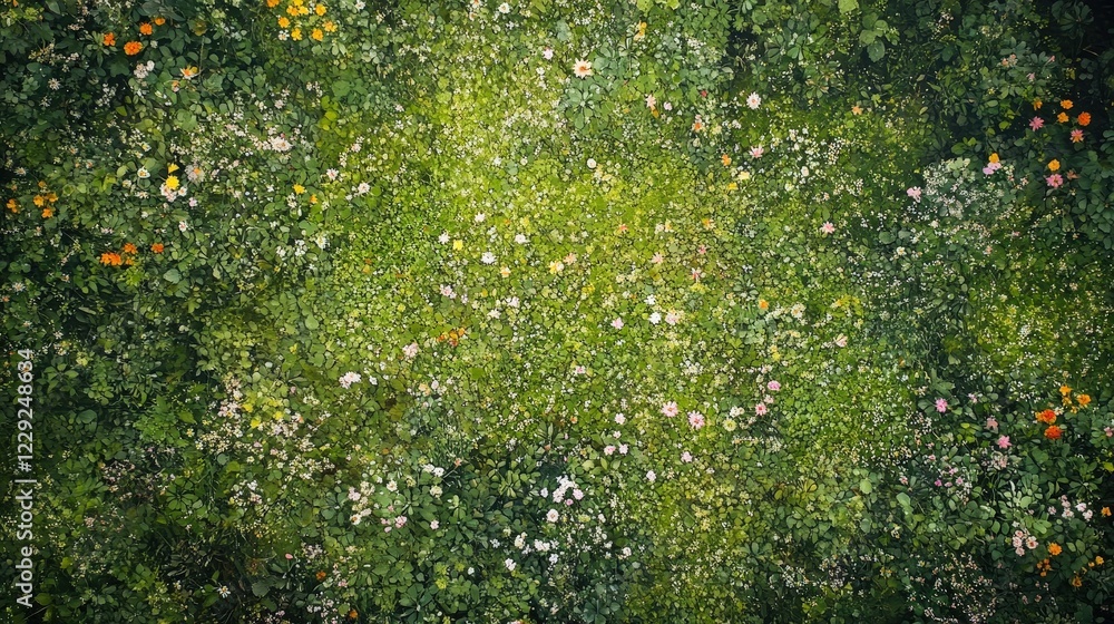 dense forest during the spring season, with new leaves and blossoms covering the trees and colorful wildflowers dotting the landscape dense forest during the spring season, with new leaves and blossoms covering the trees and colorful wildflowers dotting the landscape