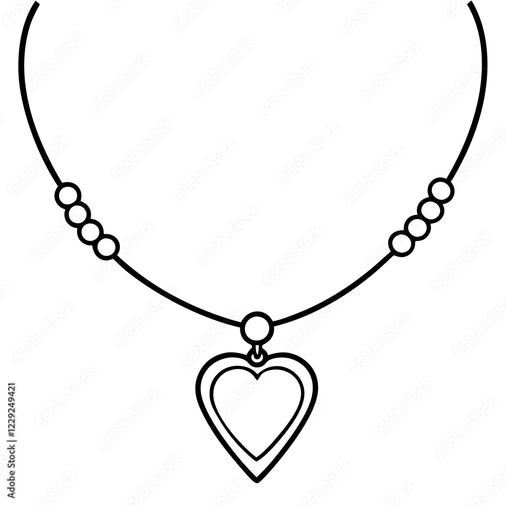 Minimalist Heart Pendant Necklace in Monochrome Line Art Minimalist Heart Pendant Necklace in Monochrome Line Art