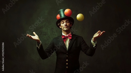 Whimsical portrait of a juggler with colorful props