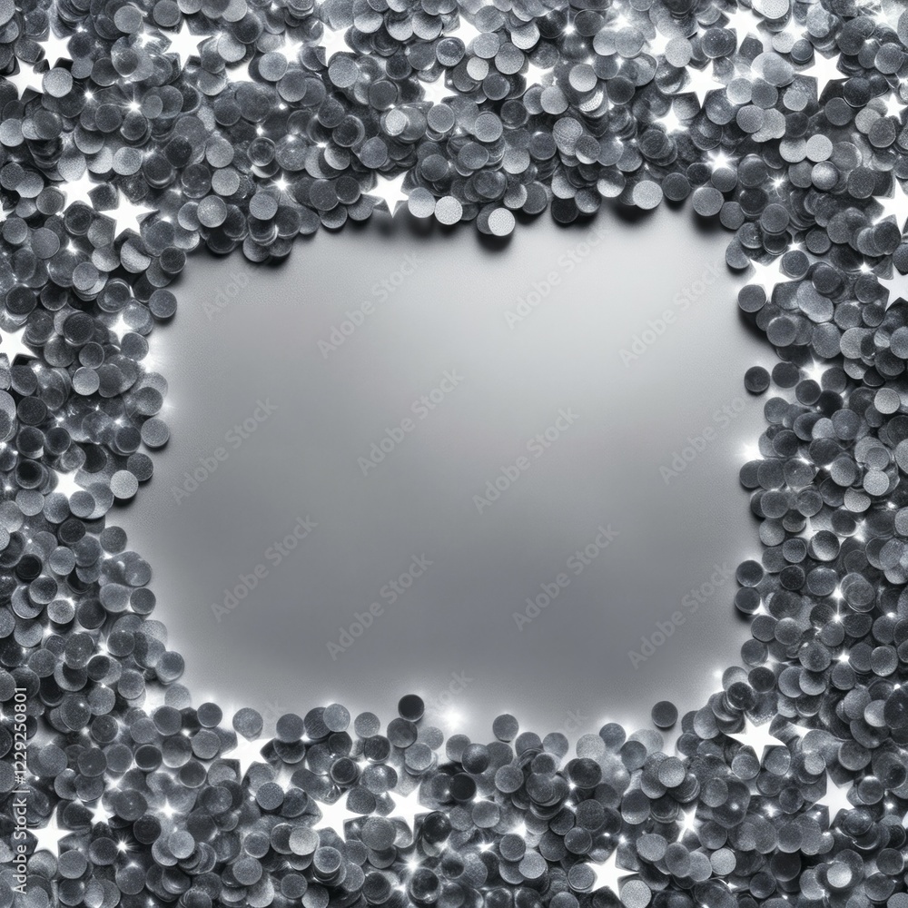 Obraz premium Silver metallic circles forming a border around a smooth central area with a reflective texture, AI generated