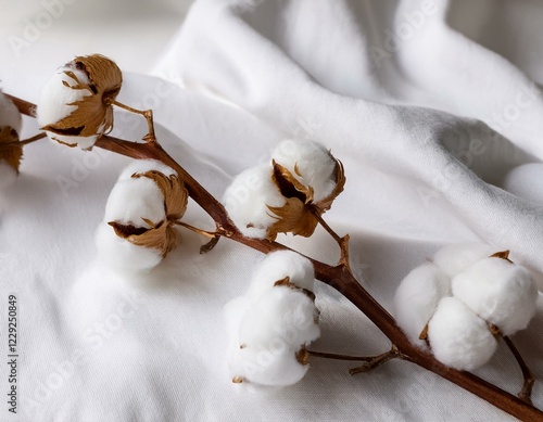 cotton buds on a white, Cotton Flowers on Pristine White Fabric and Tree Cotton Buds,cotton buds on a white, cotton plant flower white nature agriculture