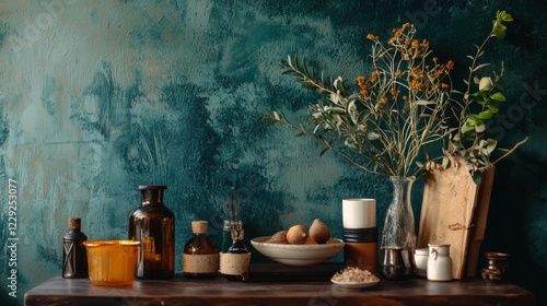 Wallpaper Mural Rustic kitchen counter with jars, plants, and natural textures Torontodigital.ca