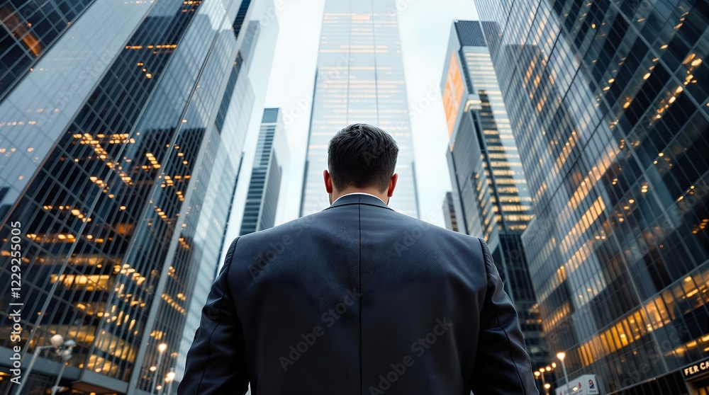 Ambition in Motion: Executive Standing Tall in the Business District Ambition in Motion: Executive Standing Tall in the Business District