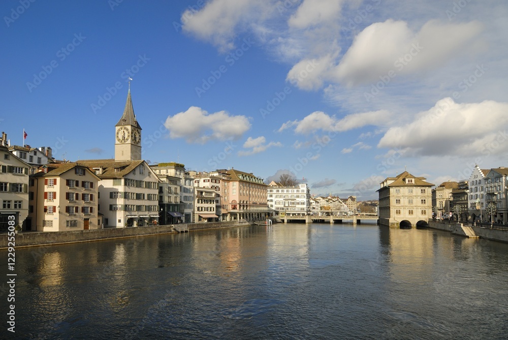 Fototapeta premium Zuerich - houses in the old town at the Limmatquai - Switzerland, Europe.