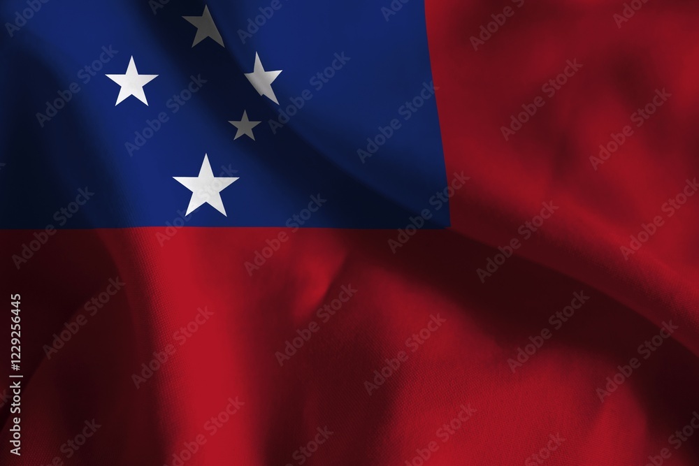 A ruffled fabric flag of Samoa A ruffled fabric flag of Samoa