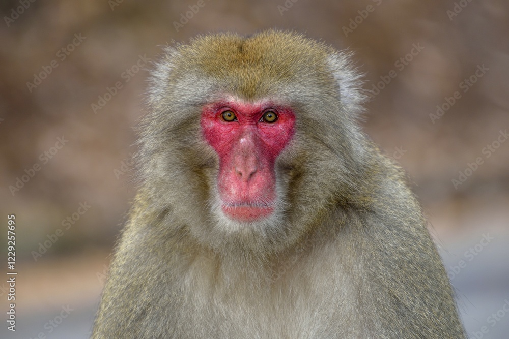 Naklejka premium Japanese macaque (Macaca fuscata), animal portrait, near Kariuzawa, Nagano Prefecture, Honshu Island, Japan, Asia