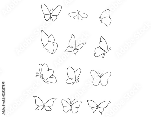 Beautiful Butterfly line art Icon set