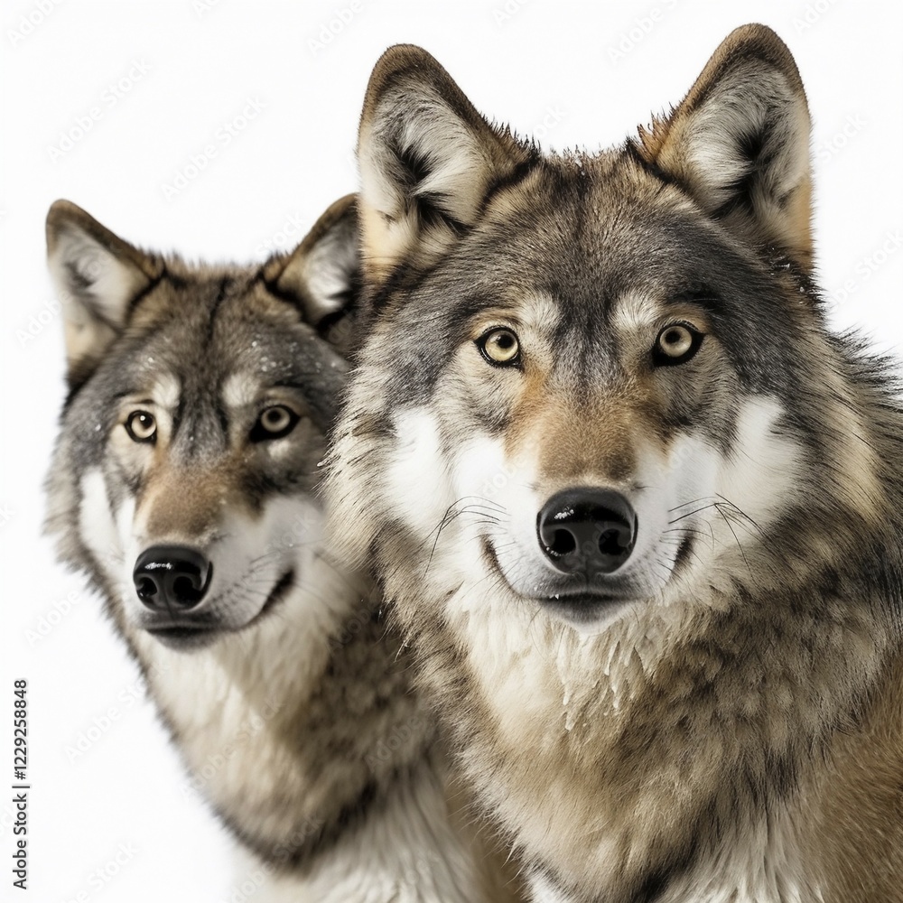 Wolf (Canis lupus) is the largest carnivore of the canine family (Canidae), white Background, AI generated Wolf (Canis lupus) is the largest carnivore of the canine family (Canidae), white Background, AI generated
