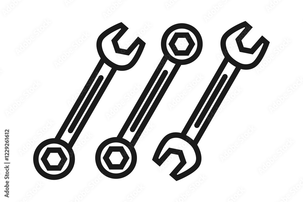 spanner and combination line icon set spanner and combination line icon set