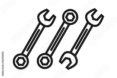 spanner and combination line icon set