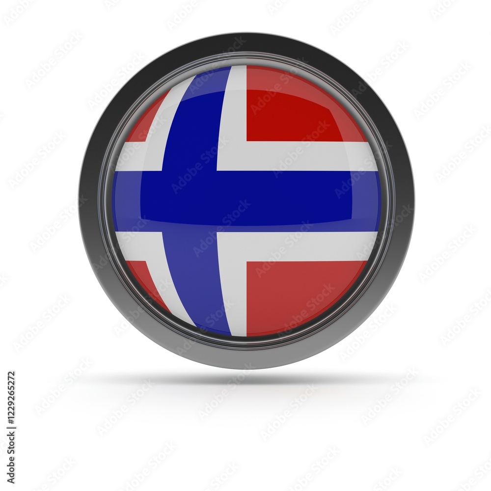 Obraz premium Steel badge with the flag of Norway on a white background, 3d rendering