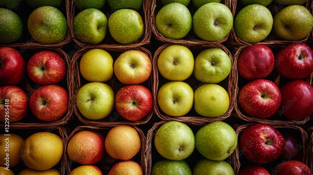 Stacked colorful apples in a rustic crate Stacked colorful apples in a rustic crate