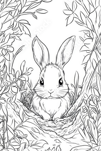 Charming Forest Bunny Coloring Page . Children coloring page photo