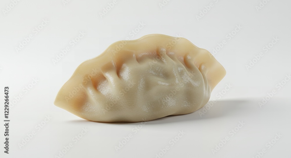 A Single Steamed Dumpling Close Up Shot Against a Plain White Background, Delicious Asian Cuisine A Single Steamed Dumpling Close Up Shot Against a Plain White Background, Delicious Asian Cuisine