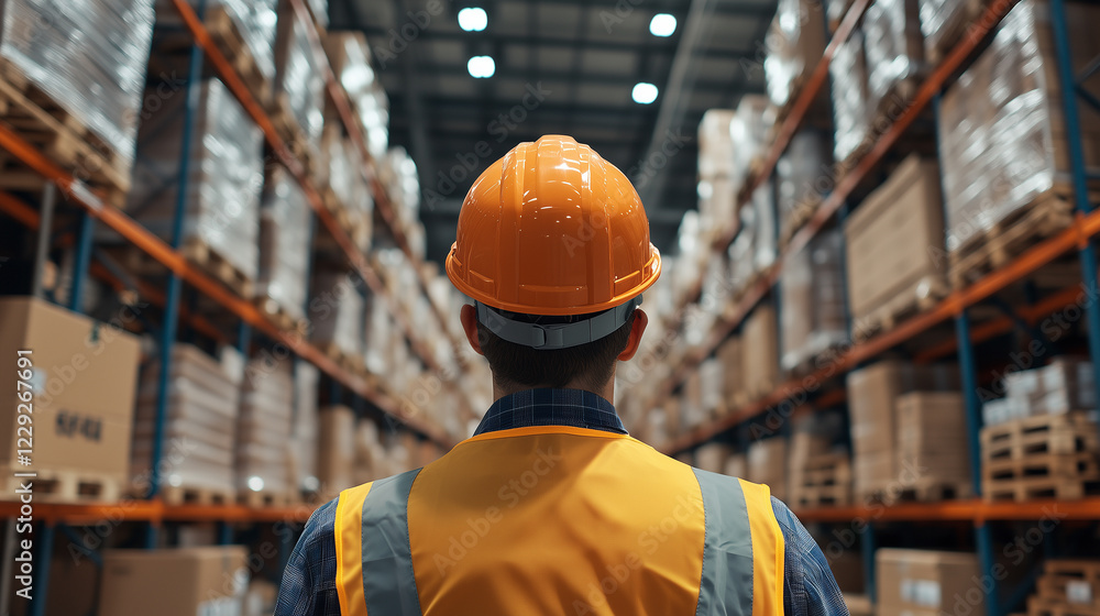 Warehouse worker assessing inventory in a storage facility Warehouse worker assessing inventory in a storage facility