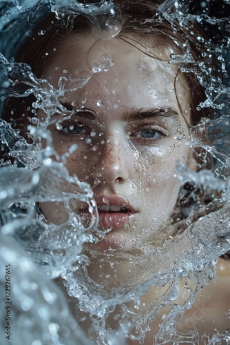 water splashing in beautiful womans face