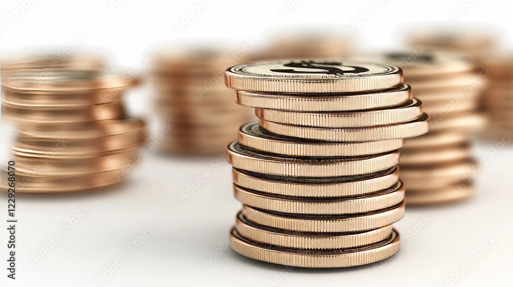 Stacks of coins on a white surface with a blurred background during daylight hours Stacks of coins on a white surface with a blurred background during daylight hours