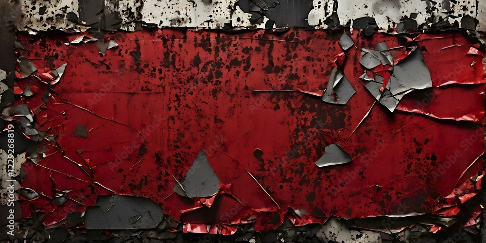 Fototapeta premium Vintage style collage featuring textured grunge posters in hues of black and red, AI generated