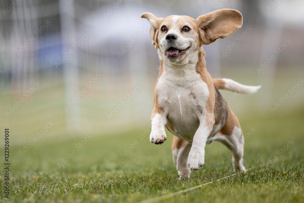 Purebred Tricolor Beagle Running Lure Course Sprint Dog Sport