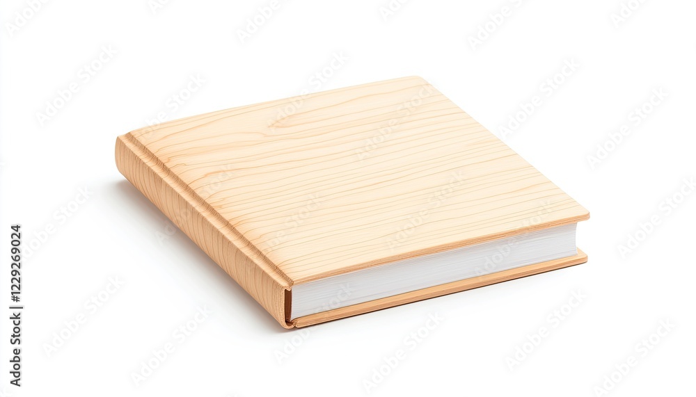 A simple wooden book with a smooth texture resting on a white background, ideal for educational materials A simple wooden book with a smooth texture resting on a white background, ideal for educational materials