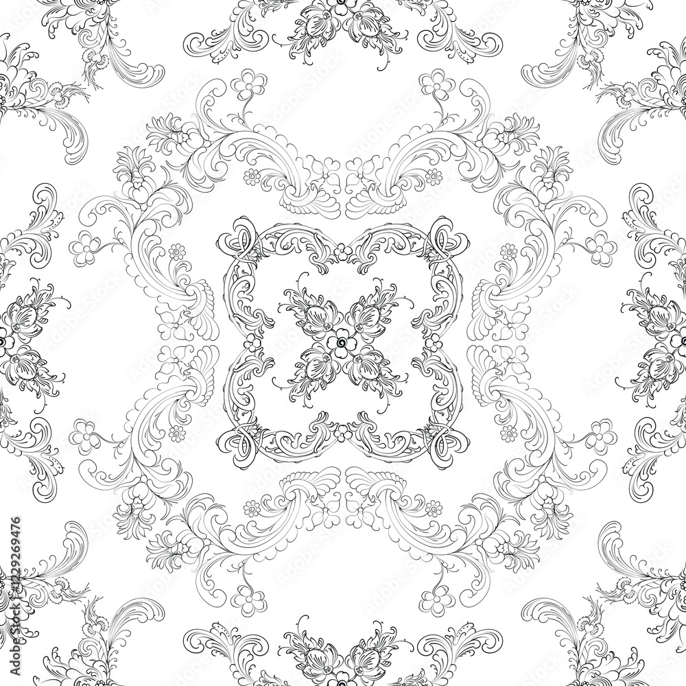 Naklejka premium Hand drawn seamless floral pattern on a white background, vector textile template