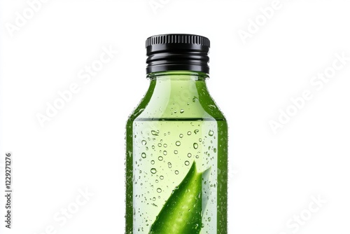 Refreshing green drink bottle featuring aloe vera. This image symbolizes health and hydration. Perfect for wellness campaigns and marketing. Generative AI photo