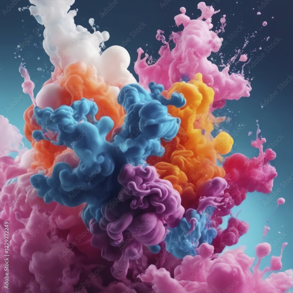 Obraz premium Energetic abstract with vibrant blue, pink, and orange fluid shapes, AI generated