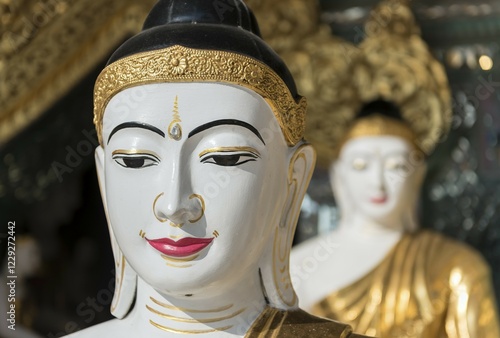 Buddha statues at Koo Chein Kan and Ma Kyee Kyee Hall, Shwedagon Pagoda, Yangon, Rangoon, Myanmar, Burma, Asia photo