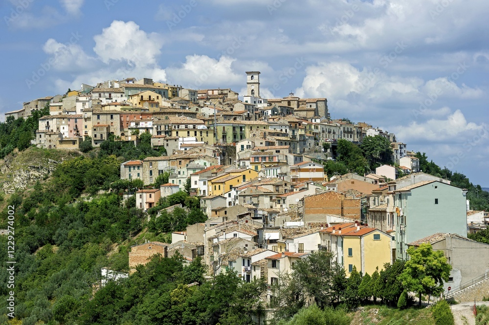 Naklejka premium View of the old town on a green hill, Trivento, Molise, Italy, Europe