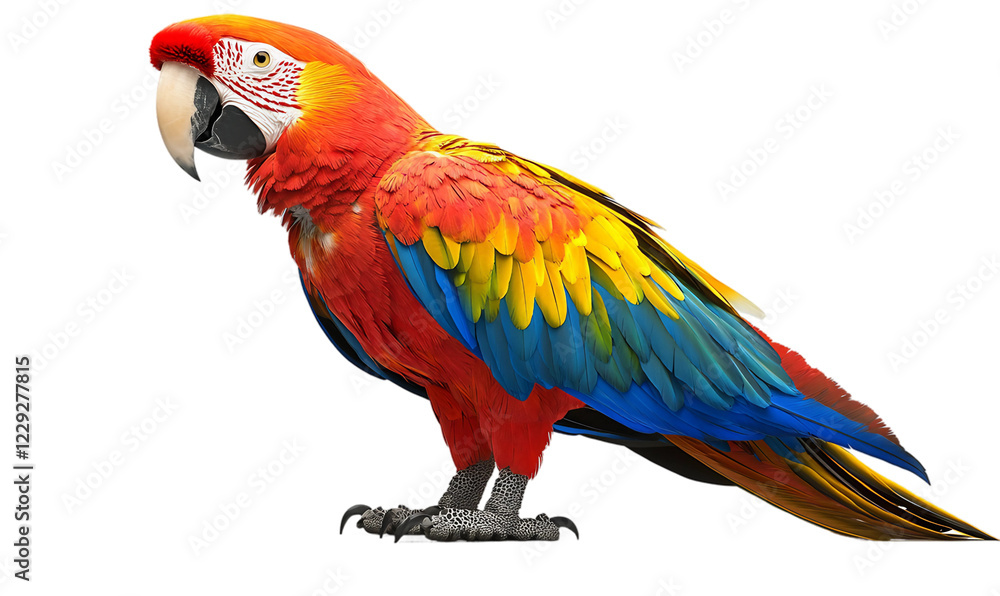 Fototapeta premium Colorful parrot is perched on transparent background
