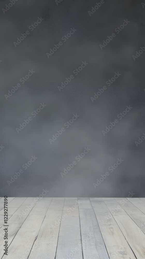 Fototapeta premium Grey Background with White Wooden Floor: A Simple Studio Setup