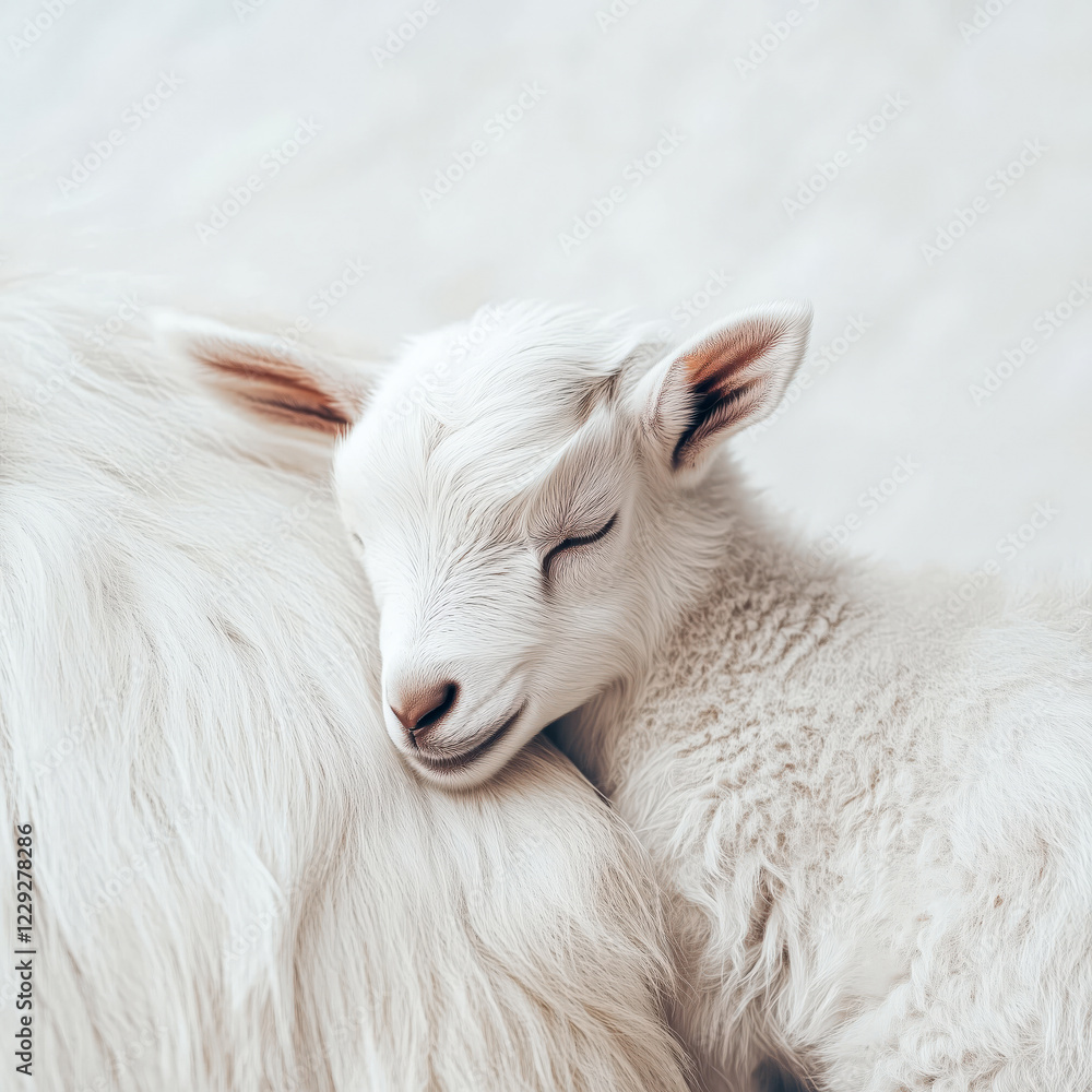 Fototapeta premium Baby Goat Nuzzling Against Mother